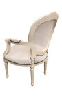 Lænestol Louis XVI stil beige fløjl og beige lakeret træ - 19