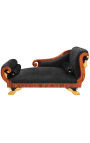Large chaise longue black velvet Empire style and mahogany