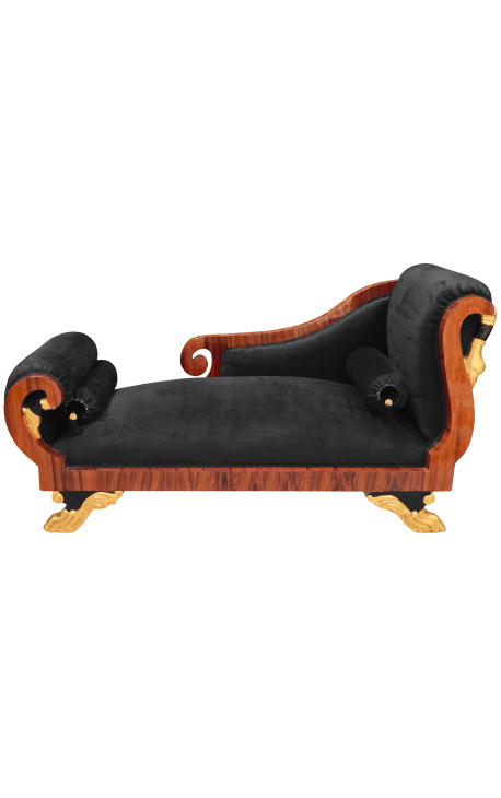 Grote chaise longue zwart velours Empire stijl en mahonie