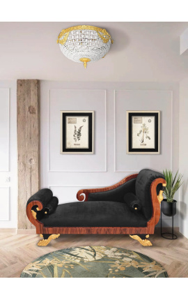 Large chaise longue black velvet Empire style and mahogany