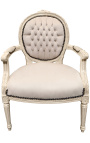 Fauteuil Lodewijk XVI-stijl beige fluweel en beige gelakt hout