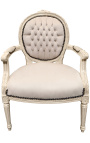 Sedia in stile Luigi XVI in velluto beige e legno laccato beige