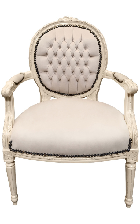 Sillón Louis XVI Velocidad beige de estilo y madera lacada beige. - 1