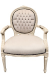 Atzveltnes krēsls Louis XVI Stils Beige samta un bēša lakota koksne - 16