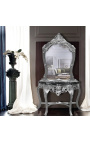 Konzola z ogledalom iz lesa v srebrnem baroku in črnem marmorju