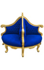Atzveltnes krēsls Borne Baroka zils samta audums un zeltīts koks