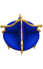 Poltrona barroca Born em tecido veludo azul e madeira dourada