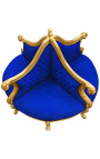 Fauteuil borne baroque tissu velours bleu et bois doré