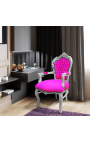 Fauteuil de style Baroque Rococo tissu velours rose fuchsia et bois argenté