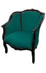 Wielki bergère krzesło Louis XV w stylu zielonej i czarnym drewnianym