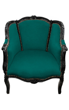 Suur bergère tooli Louis XV stiilis roheline samet ja must puit
