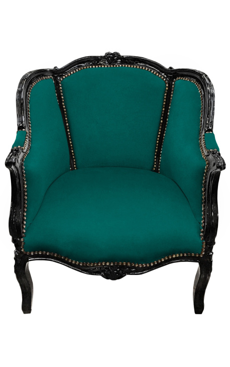 Groot bergère louis XV stijl groen velvet en zwart hout