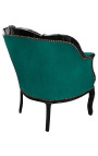 Velké bergère židle v stylu Ludvíka XV zelený samet a černé dřevo