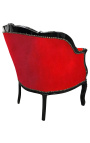Большое кресло Bergère в стиле Louis XV красного бархата и черного дерева