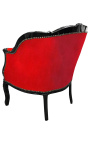 Голям bergère креслата на Луи XV стил червен велвет и черно дърво