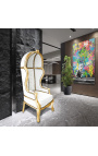 Grand porter's Baroque style chair white false skin leather and gold wood