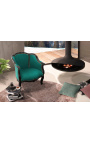 Big bergère armchair Louis XV style green velvet and black wood