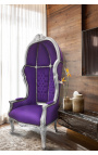 Stuhl im Barockstil des Grand Portier aus violettem Samt und silbernem Holz