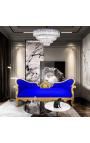 Baroka Napoleon III medaljona dīvāns zils samta audums un zelta koks