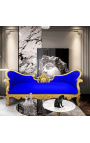 Barockes Napoleon-III-Medaillonsofa aus blauem Samtstoff und goldenem Holz