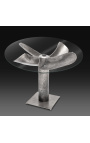 "Helix" matbord i aluminium og sølv-farget stål med glass topp