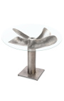 "Helix" eet tafel in aluminium en zilver-gekleurd staal met glas top