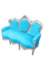 Baroque sofa turquoise velvet and silver wood 