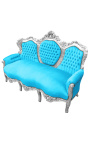 Canapé baroque tissu velours turquoise et bois argenté