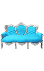 Barokki sohva turkoosia samettia ja hopeapuuta 