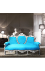 Sofa w stylu barokowym turkusowy aksamit i srebrne drewno 