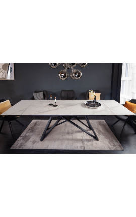 "Antis" matbord svart stål med vit marmor keramisk topp 180-220-260