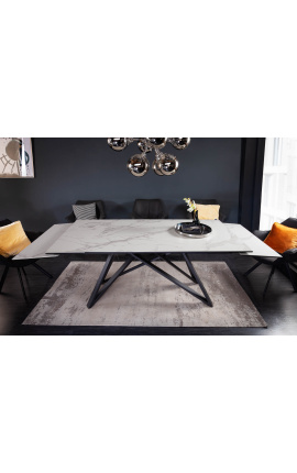 &quot;Slovenčina&quot; jedálenský stôl čierna oceľ s bielym mramorovým keramickým top180-220-260
