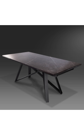 Table de repas "Atlantis" acier noir et plateau en céramique graphite 180-220-260