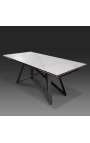 "Slovenčina" jedálenský stôl čierna oceľ s bielym mramorovým keramickým top180-220-260