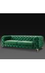 Sofá Art Deco Chesterfield "Rhea" de 3 lugares em veludo verde esmeralda