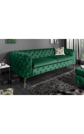 3 platsers "Rhea" soffa design Art Deco i smaragdgrönt samvet