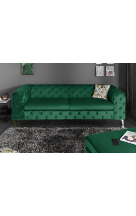 Τριθέσιος καναπές &quot;Rhea&quot; σε σχέδιο Art Deco σε σμαραγδένιο πράσινο βελούδο