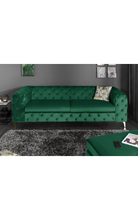 Sofá Art Deco Chesterfield &quot;Rhea&quot; de 3 lugares em veludo verde esmeralda