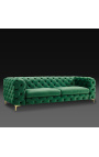 3-istuimet "Rea" sohvan muotoilu Art Deco emeraalissa vihreässä velvetissä