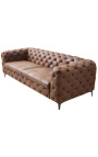Τριθέσιος καναπές "Rhea" σε σχέδιο Art Deco σε καστόρι σοκολατένιο ύφασμα