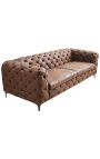 3-seater "Rhea" sofa design Art Deco in suede chocolate color fabric
