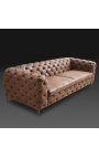 Sofá de 3 lugares "Rhea" design Art Deco Chesterfield tecido de camurça chocolate