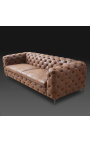 Sofá de 3 lugares "Rhea" design Art Deco Chesterfield tecido de camurça chocolate