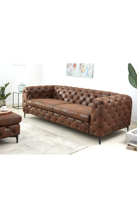 3 platsers "Rhea" soffa design Art Deco i chokladfärgad tyg