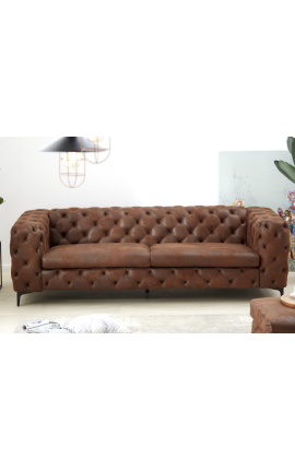 3-seater &quot;Rhea&quot; sofa design Art Deco in suede chocolate color fabric