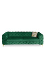 Sofá Art Deco Chesterfield "Rhea" de 3 lugares em veludo verde esmeralda