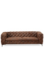 3-seater "Rhea" sofa design Art Deco in suede chocolate color fabric