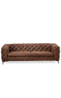 Sofá de 3 lugares "Rhea" design Art Deco Chesterfield tecido de camurça chocolate