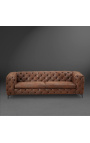 3-sædersæde "Rhea" sofa designArt deco i ruskind chokolade farvestof