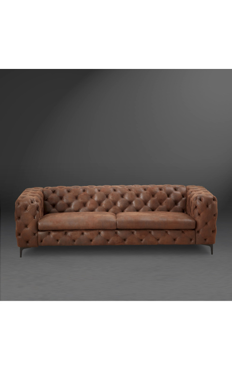 3 Seater Rhea Sofa Design Art Deco In Suede Chocolate Color Fabric 3 Seater Rhea Sofa Design Art Deco In, Extra Long Leather Sofa